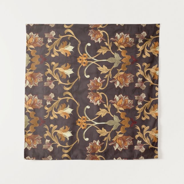 Tapete De Parede Tecido de vinheta com flores bordadas, dorso (Frente)