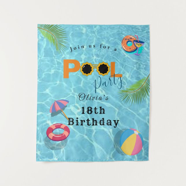 Tapete De Parede Tema de celebração de festa de aniversário na pisc (Frente)