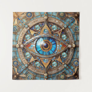 Tapete De Parede Terceiro Olho - Turquesa Blue Dourado Mandala