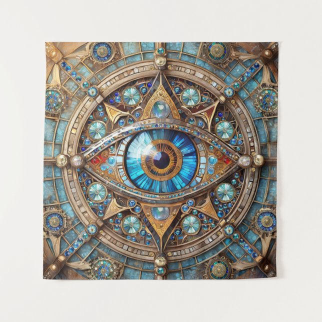 Tapete De Parede Terceiro Olho - Turquesa Blue Dourado Mandala (Frente)