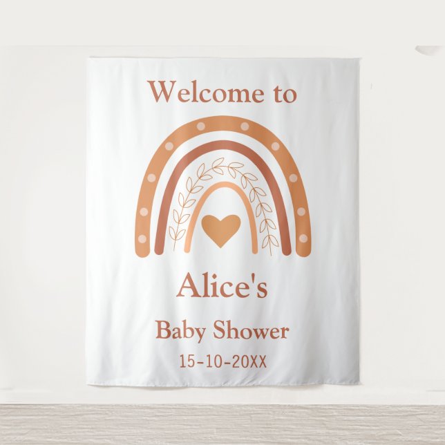 Tapete De Parede Terracota e pêssego boho arco-íris boas-vindas   (Frente)