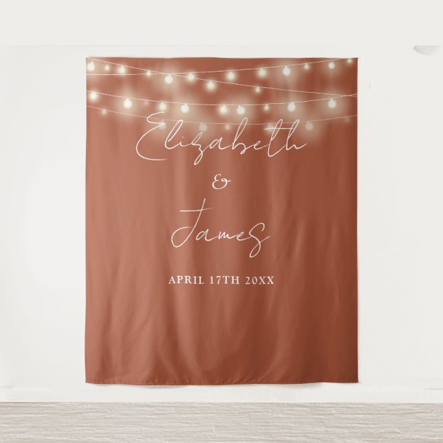 Tapete De Parede Terracotta String Luz Foto De Casamento (Frente)