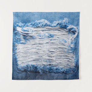 Tapete De Parede Textura de jeans de denim rasgada azul com espaço
