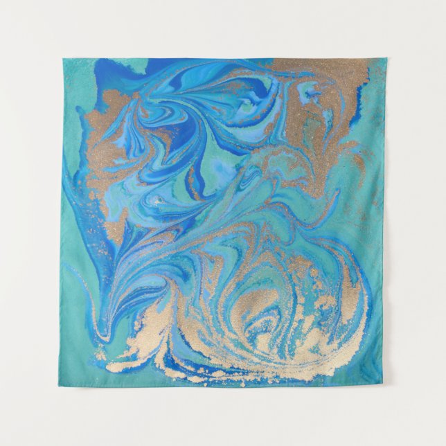 Tapete De Parede Textura líquida azul e ouro (Frente)