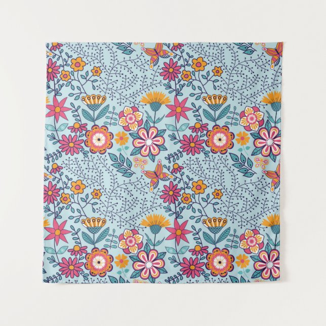 Tapete De Parede Textura perfeita com flores e borboletas. Fim (Frente)