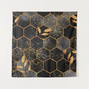 Tapete De Parede Textura uniforme de hexágono mármore com folhas 
