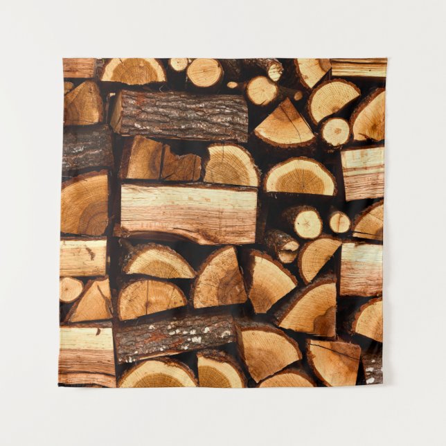 Tapete De Parede Texture. Pile of chopped fire wood stored, winterw (Frente)