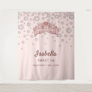 Tapete De Parede Tiara coroa de rose gold Sweet 16 monograma rosa