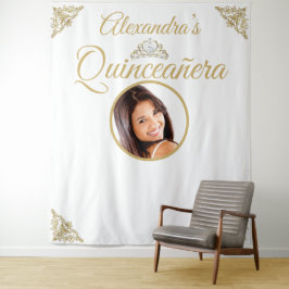 Tapete De Parede Tiara de Fotografia Quinceanera Dourado Branco Fes