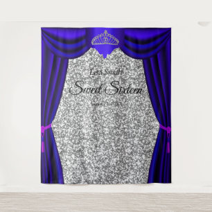 Tapete De Parede Tiaro Princesa Sweet 16 Cortina Azul Brilho Prata
