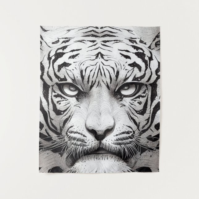 Tapete De Parede Tiger Animal Wild Nature Illustration Line Epic (Frente)