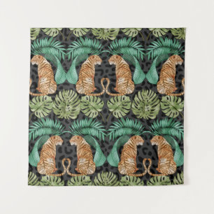 Tapete De Parede Tiger Leaves: Selva De Aquarela Sem Costura.