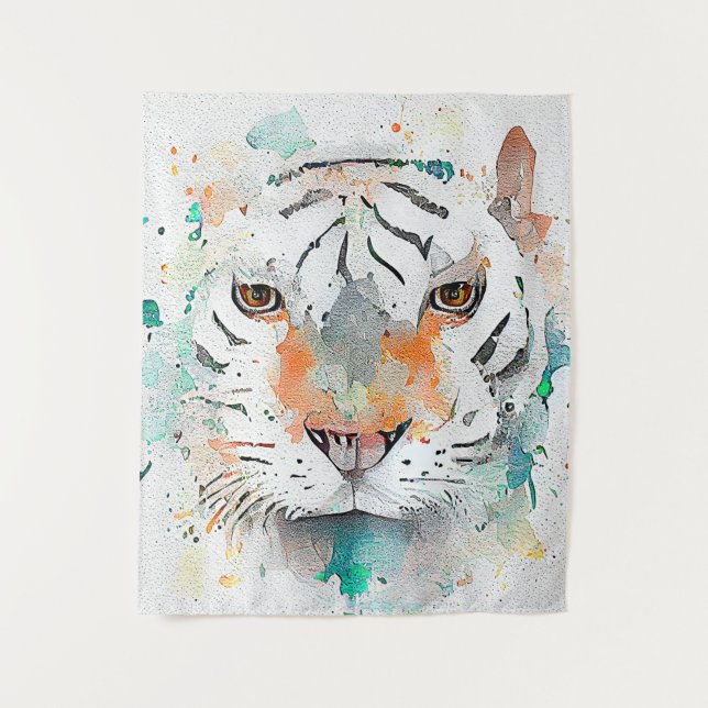 Tapete De Parede Tiger Wild Animal Nature Watercolor Pintura (Frente)