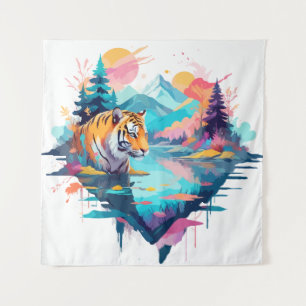 Tapete De Parede Tiger Wildlife Animal Nature Outdoor Watercolor