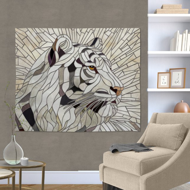 Tapete De Parede Tigre branco - Arte Digital Mosaica de Vidro Estre (Criador carregado)