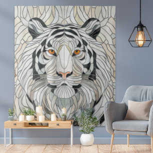 Tapete De Parede Tigre branco - Arte Digital Mosaica de Vidro Estre