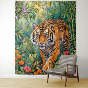 Tapete De Parede Tigre de Bengala Vibrante Selva de Bambu