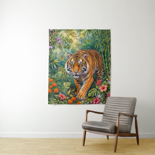 Tapete De Parede Tigre de Bengala Vibrante Selva de Bambu