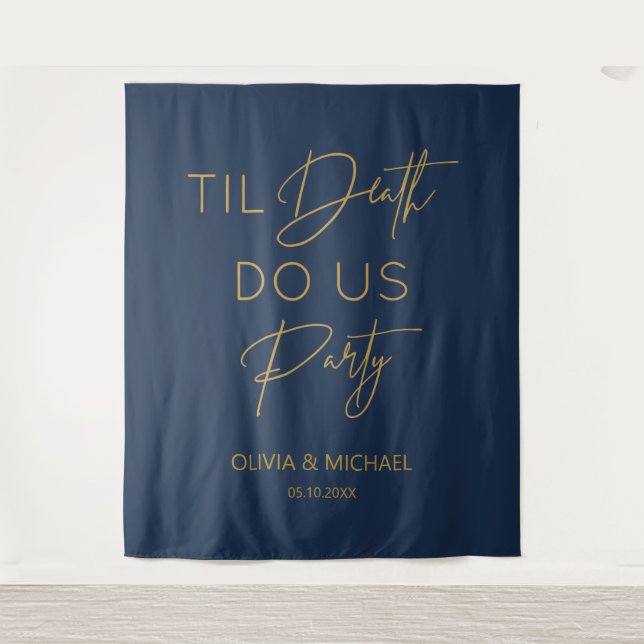 Tapete De Parede Til death do us party wedding navy gold backdrop  (Frente)