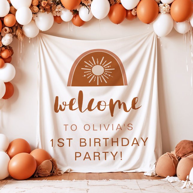 Tapete De Parede TINLEY Boho Terracotta Rainbow Birthday Bem-vindo (Criador carregado)