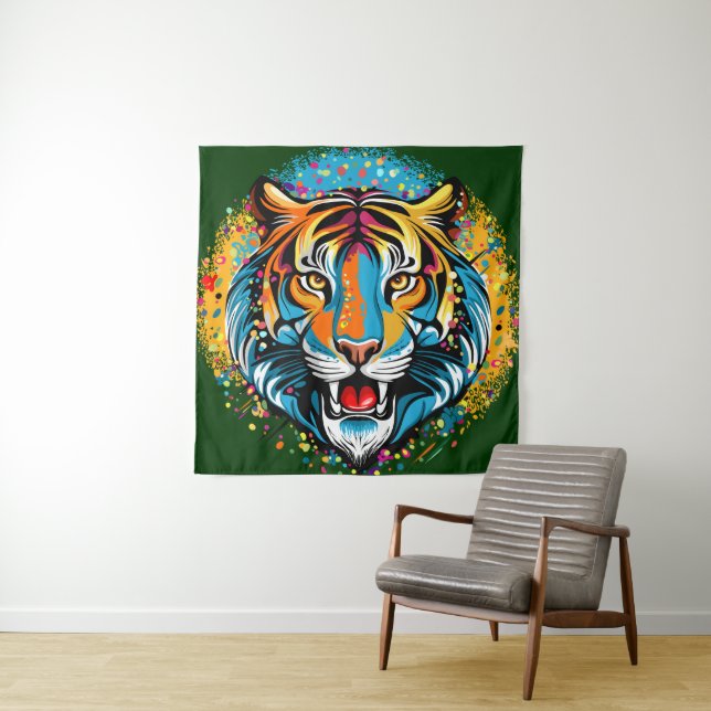 Tapete De Parede Tinta de cores Arco-íris Cabeça de Tigre (In Situ)