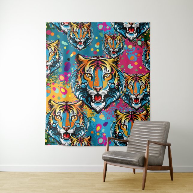 Tapete De Parede Tinta de cores Arco-íris Cabeça de Tigre (In Situ)