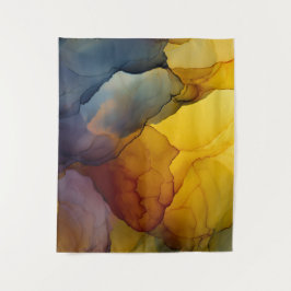 Tapete De Parede Tinta Fluida Abstrata Âmbar Índigo