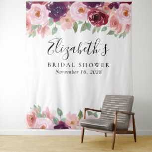 Tapete De Parede Toalete de Noiva Floral Aquarela Burgundy