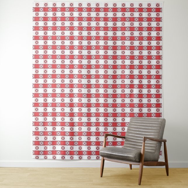 Tapete De Parede Toalha de mesa estampada italiana branca vermelha (In Situ)