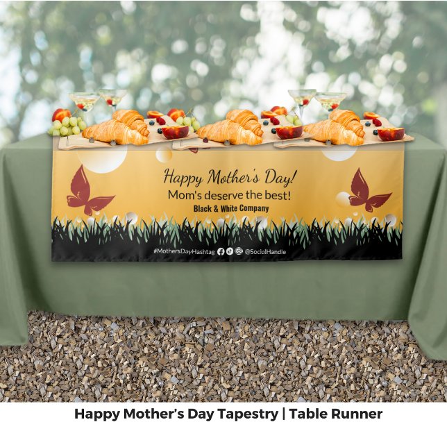 Tapete De Parede Toalha de Mesa Evento Borboletas Dia das Mães Feli (Happy Mother's Day Butterflies Event Table Runner Tapestry - Event, Tagline, Company, Social Media)