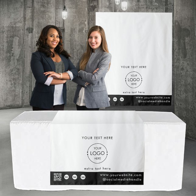 Tapete De Parede Toalha de mesa para bancada de fornecedor com códi (Pop Up Shop Logo QR Code Vendor Table Runner White Tapestry)