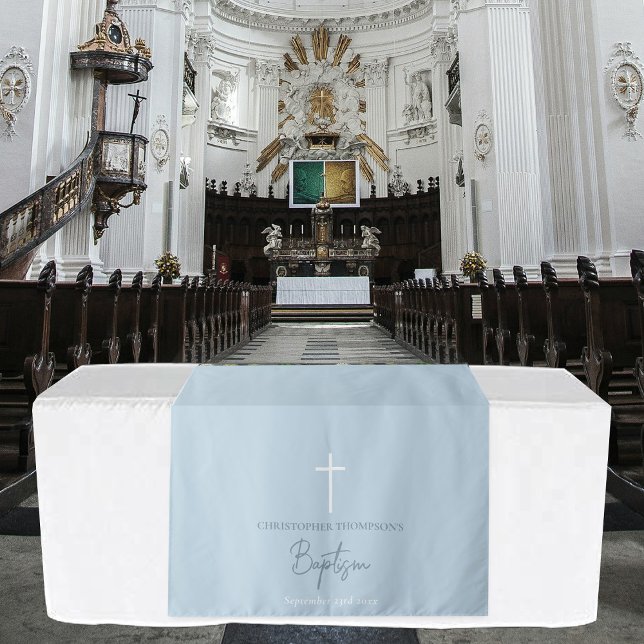 Tapete De Parede Toalha de Mesa para Batizado Menino Azul Cruz (Blue Boy Cross Christening Baptism Table Runner Tapestry)