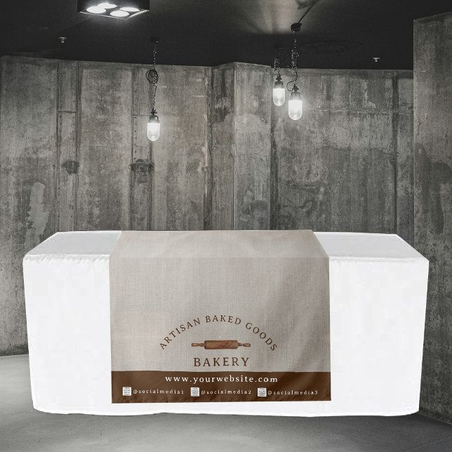 Tapete De Parede Toalhete de Mesa Personalizado Logo Sinal de Stand (Rustic Bakery Vendor Expo Display Table Runner Tapestry)