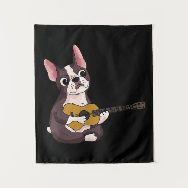 Tapete De Parede Tocando Presente do Bulldog Francês Guitarista (Frente)