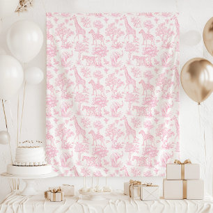 Tapete De Parede Toile de Jouy Safari chá de fraldas rosa