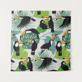 Tapete De Parede Toucan Bird: Padrão de Folhas de Palma