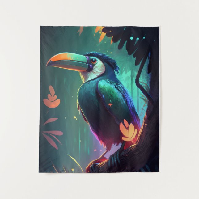 Tapete De Parede Toucan Bird Retrato Pintando Árvore Selvagem (Frente)