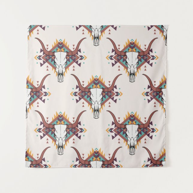 Tapete De Parede Touro Tribal Caveira: Boho Sem Semente (Frente)
