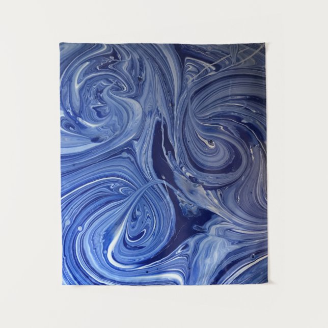 Tapete De Parede Trabalho de arte azul e branco (Frente)