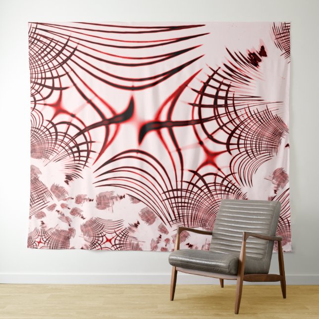 Tapete De Parede Traços curvos vermelhos cruzados sobre fundo leve (In Situ (Horizontal))