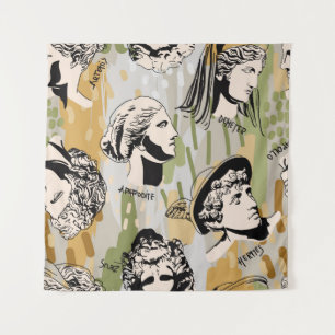 Tapete De Parede Trending Greek Gods Art Portrait Seamless Pattern.