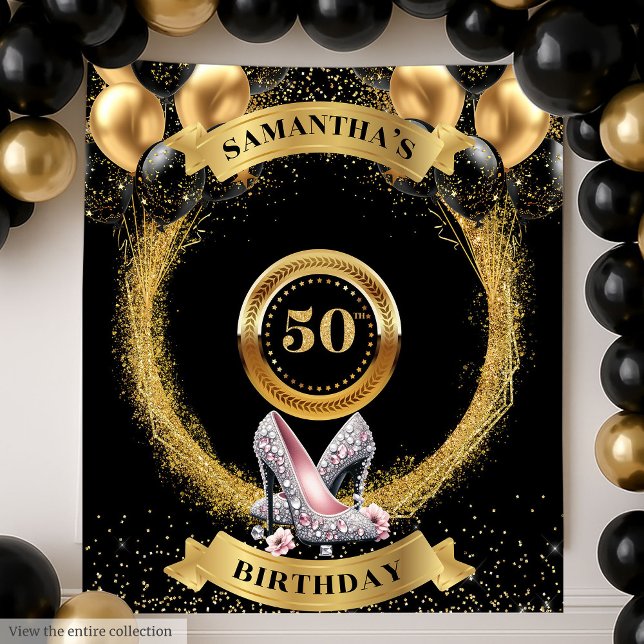 Tapete De Parede Trendy 50 Birthday Banner Sparkle Silver High Heel (Trendy 50 Birthday Banner Sparkle Silver High Heel Tapestry)