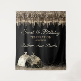 Tapete De Parede Trendy Dourado Brown Drips Ballgown Doce 16 Aniver