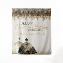 Trendy Dourado Brown Drips Ballgown Doce 16 Aniver