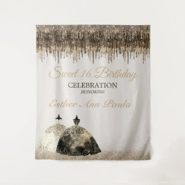 Tapete De Parede Trendy Dourado Brown Drips Ballgown Doce 16 Aniver