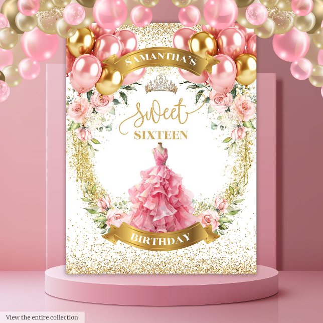 Tapete De Parede Trendy Sweet Sessenta Banners Blush Rosa Tiara (Trendy Sweet Sixteen Banner Blush Roses Tiara Tapestry)