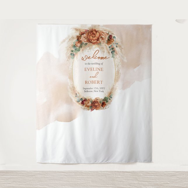 Tapete De Parede Trendy terracotta burgundy arca pampas (Frente)