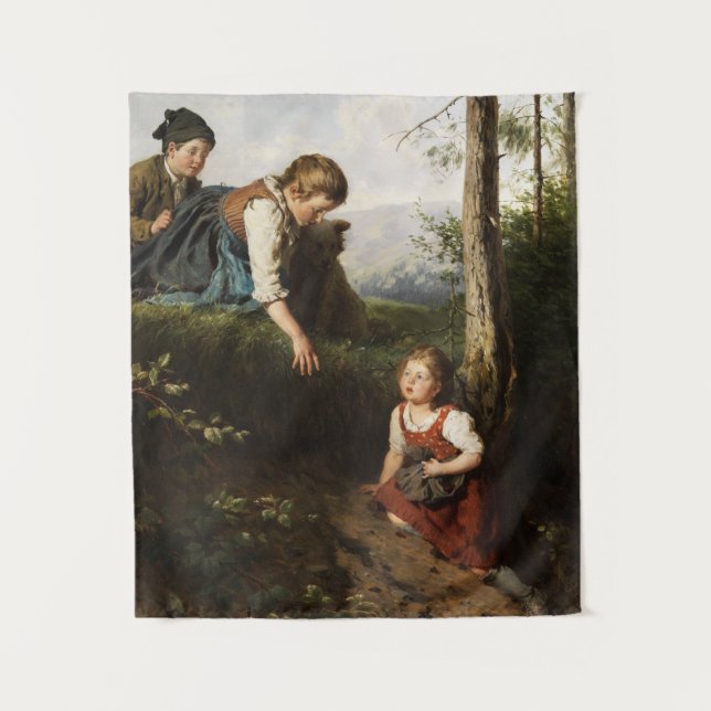 Tapete De Parede Três Crianças Escolhendo Cerejas Selvagens na Flor (Frente)