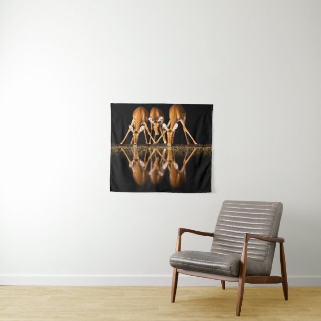 Tapete De Parede Três impalas bebem juntos à noite (In Situ (Horizontal))