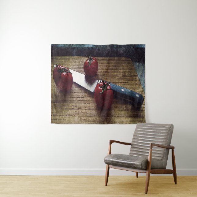 Tapete De Parede Três tomates vermelhos num conselho (In Situ (Horizontal))